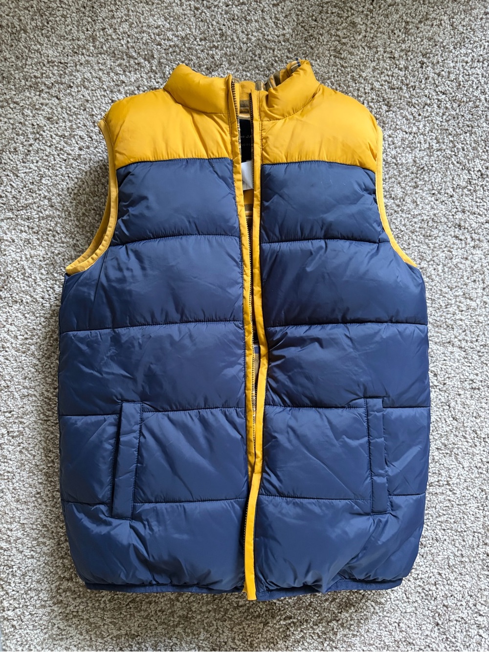 Kids Navy and Mustard Puffer Vest - Youth